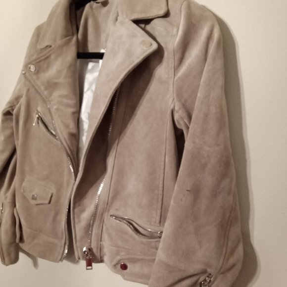 H&M Faux Suede Tan Biker Jacket Size 4 - Picture 1 of 9